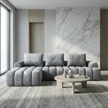 Divano 3 Posti con Chaise Longue SX Torino in Tessuto Idropellente Effetto Vellutato e Cuscini Sfoderabili