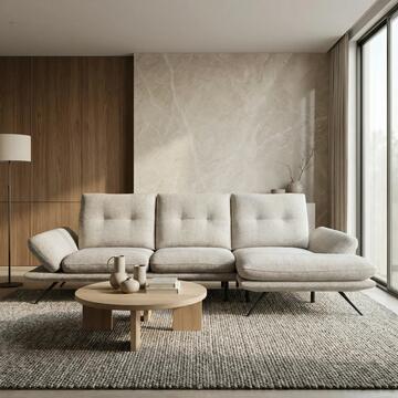 Divano 2 Posti con Chaise Longue DX Santorini in Poliestere Tramato Idropellente con Schienali Movibili