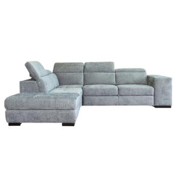 Divano Letto Angolare Reversibile Morfeo Grigio con Pouff Contenitore, 2 Pouff Piccoli e Poggiatesta Reclinabili Made in Italy