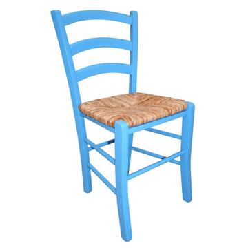 Sedia tradizionale Paesana in legno celeste con seduta impagliata Marino Fa Mercato