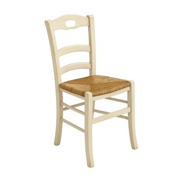 Sedia Tradizionale Savoia in Legno Colore Naturale/Avorio - con Seduta in Paglia - 41,5x41 h88 cm - per Case, Ristoranti, Bar, Agriturismi, Osterie, Enoteche