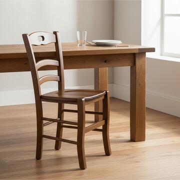 Sedia rustica con seduta in legno artigianale noce