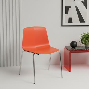 Sedia moderna in plastica rossa e gambe metallo per sala da pranzo, impilabile