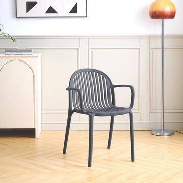 Sedia Moderna Impilabile Vedd Antracite in Polipropilene con Braccioli 56x56 h79 cm - per Soggiorno, Ufficio, Bar, Ristorante