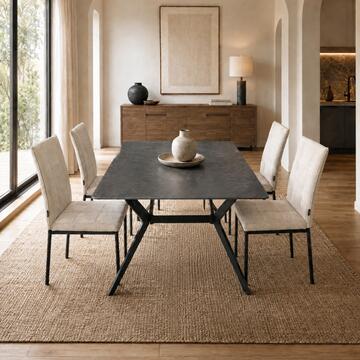 Sedia Moderna Imbottita Tullia Tortora 44x61 h 96 cm, con Gambe in Ferro Verniciato Nero