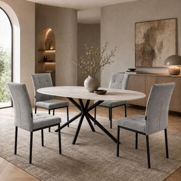 Sedia Moderna Imbottita Tullia Grigia 44x61 h 96 cm, con Gambe in Ferro Verniciato Nero