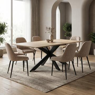 Sedia Moderna Imbottita Beige Medea con Gambe in Metallo Nero 56x54 h88 cm