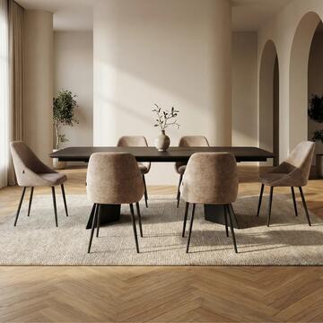 Sedia Moderna Imbottita Beige Circe con Gambe in Metallo Nero 58,5x53 h85 cm