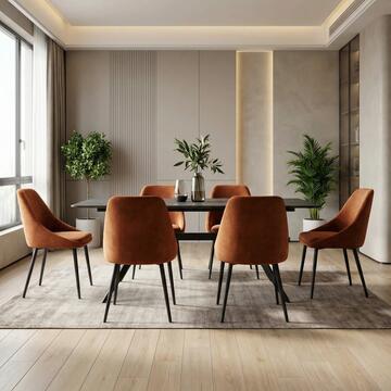 Sedia Moderna Imbottita Rame Circe con Gambe in Metallo Nero 58,5x53 h85 cm