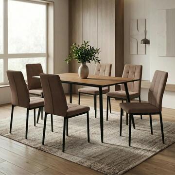 Sedia Moderna Nocciola in Poliestere Effetto Tramato con Gambe in Ferro 56x44 h90 cm