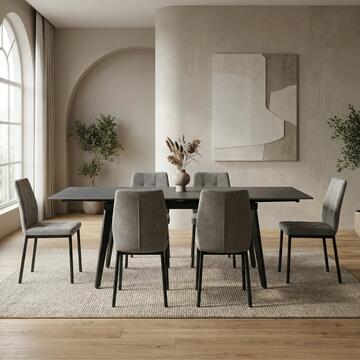 Sedia Moderna Grigia in Poliestere Effetto Tramato con Gambe in Ferro 56x44 h90 cm