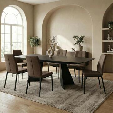 Sedia Moderna Marrone in Poliestere Effetto Tramato con Gambe in Ferro 56x44 h90 cm