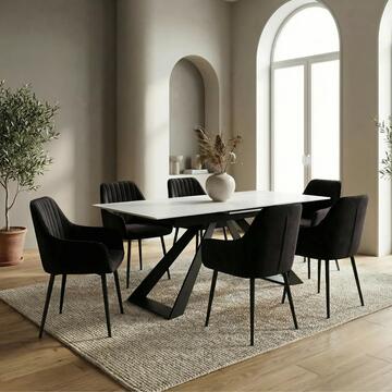 Poltroncina Moderna Nero Nemesi con Gambe in Ferro e Rivestimento Effetto Velvet 61x56 h82 cm