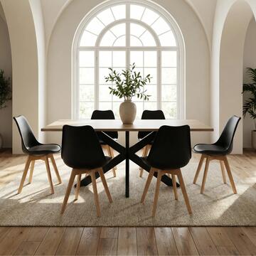 Set 4 Sedie Moderne Nere con Gambe in Legno Massello di Faggio Prisma 53,5x48 h83 cm