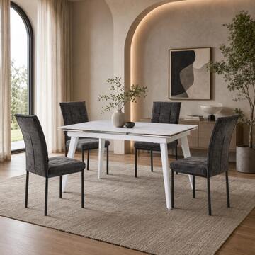 Sedia Moderna Imbottita Tullia Antracite 44x61 h 96 cm, con Gambe in Ferro Verniciato Nero