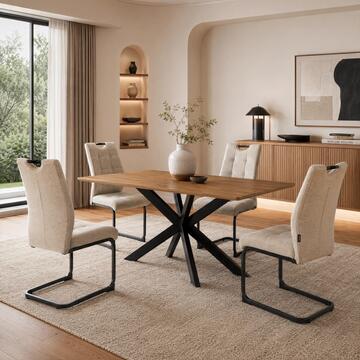Sedia Moderna Imbottita Drusia Beige 44x59 h 96 cm, con Gambe Slitta in Ferro Verniciato Nero