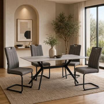 Sedia Moderna Imbottita Evania Grigia 43x61 h 98 cm, con Gambe Slitta in Ferro Verniciato Nero