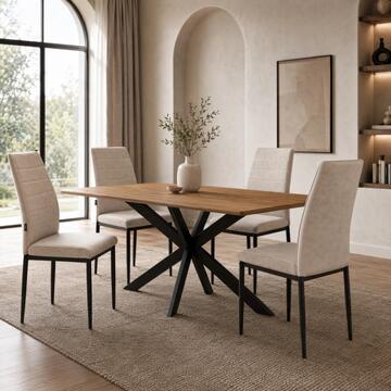 Sedia Moderna Imbottita Soria Beige 43,5x50 h 96 cm, con Gambe in Ferro Verniciato Nero