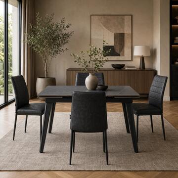 Sedia Moderna Imbottita Soria Antracite 43,5x50 h 96 cm, con Gambe in Ferro Verniciato Nero