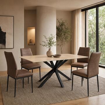 Sedia Moderna Imbottita Soria Marrone 43,5x50 h 96 cm, con Gambe in Ferro Verniciato Nero
