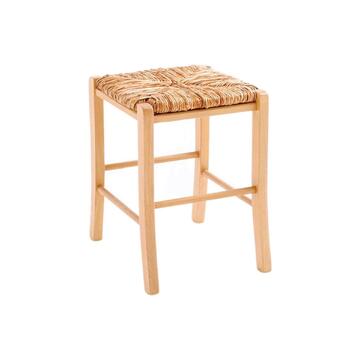 Sgabello Basso in Legno con Seduta in Paglia - Legno Naturale