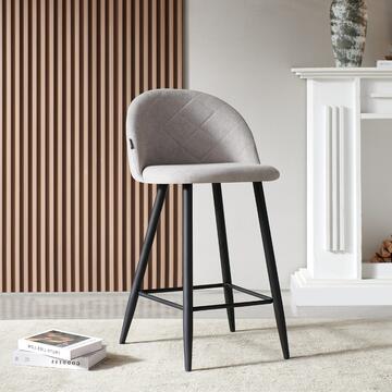 Sgabello Moderno Rufo Grigio 50x50 h92 cm con Gambe in Metallo Nero e Poggiapiedi