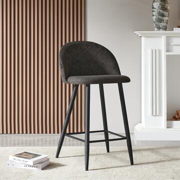 Sgabello Moderno Rufo Nero 50x50 h92 cm con Gambe in Metallo Nero e Poggiapiedi