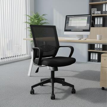 Sedia Sitron Nera da Ufficio - Girevole - con Elevazione a Gas e Braccioli - Seduta Ergonomica - 58x59 h105 cm