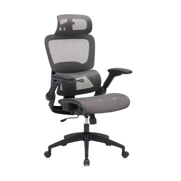 Poltrona da Ufficio Grigia Ergonomica Kinetika con Ruote, Poggiatesta 3D e Braccioli 4D Regolabili