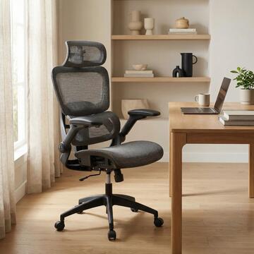 Poltrona da Ufficio Grigia Ergonomica Kinetika con Ruote, Poggiatesta 3D e Braccioli 4D Regolabili