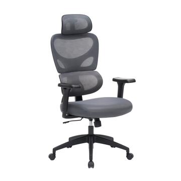 Poltrona da Ufficio Grigia Ergonomica Regent con Ruote, Poggiatesta 2D e Braccioli 3D Regolabili