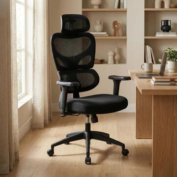 Poltrona da Ufficio Nera Ergonomica Regent con Ruote, Poggiatesta 2D e Braccioli 3D Regolabili