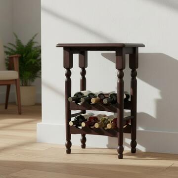 Tavolino d'appoggio in legno con porta bottiglie, noce, 30x43x64