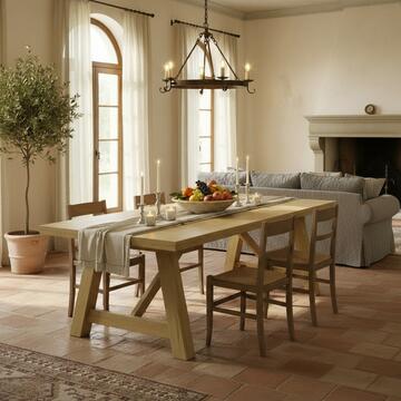 Tavolo Classico in Legno Massello con Gambe a Capretta - 220x100 h80 cm - Legno Chiaro