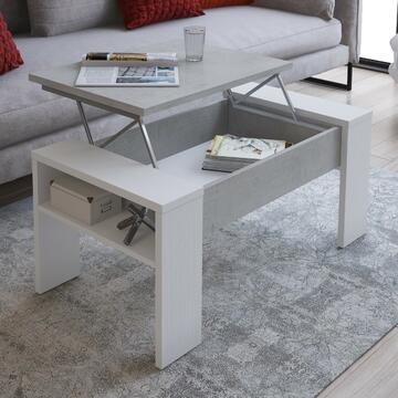 Tavolino Andrea da caffè per soggiorno, larice bianco/beton, H50