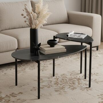 Set 2 Tavolini da Caffè Horace Cemento 60x40x52cm + 90x50x42cm