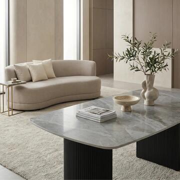 Tavolino Moderno da Caffè con Piano in Ceramica e Gambe in Metallo Laerte 130x70 h46,50 cm