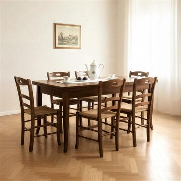 Tavolo da Pranzo Classico Allungabile 120/200x80 h 79cm con Gambe a Sciabola - Legno Noce
