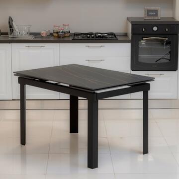 Tavolo allungabile Roia moderno con piano in marmo sinterizzato nero 120/210x80