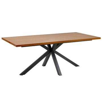 Tavolo da Pranzo Moderno Desna - 200x100 h77 cm - con Piano in Melaminico Rovere e Gambe in Metallo Nero Sabbiato