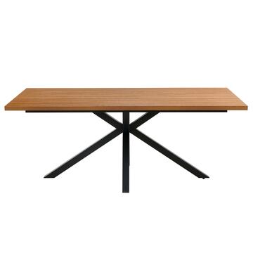 Tavolo da Pranzo Moderno Desna - 200x100 h77 cm - con Piano in Melaminico Rovere e Gambe in Metallo Nero Sabbiato