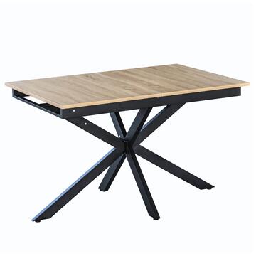 Tavolo Moderno da Pranzo Allungabile Rovere 120x160x80 h 76 cm, con Gambe in Metallo Nero Opaco