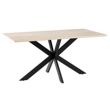 Tavolo da Pranzo Moderno Veki Rovere Grigio - 160x90 h76 cm - con Piano in Melaminico e Gambe in Metallo Nero Sabbiato