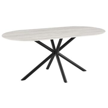 Tavolo da Pranzo Moderno Beno Ovale Travertino Grigio - 180x90 h76 cm - con Piano in Ceramica e Gambe in Metallo Nero Sabbiato