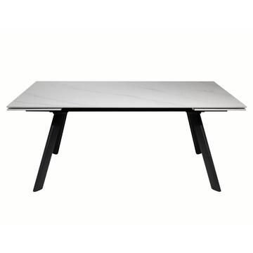 Tavolo da Pranzo Moderno Sosa Bianco - 180/260x90 h76 cm - Allungabile - con Piano in Ceramica e Gambe in Metallo Nero