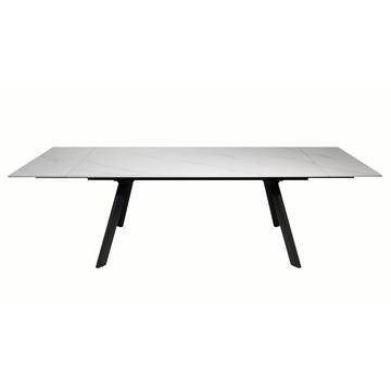 Tavolo da Pranzo Moderno Sosa Bianco - 180/260x90 h76 cm - Allungabile - con Piano in Ceramica e Gambe in Metallo Nero