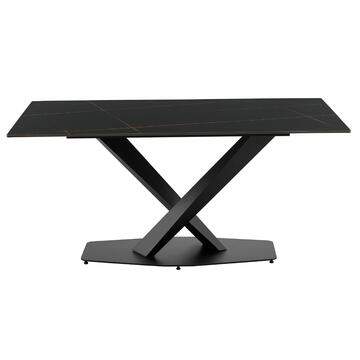 Tavolo da Pranzo Moderno Mecko Nero - 160x90 h75 cm - con Piano in Pietra Ceramica e Gambe in Metallo Nero