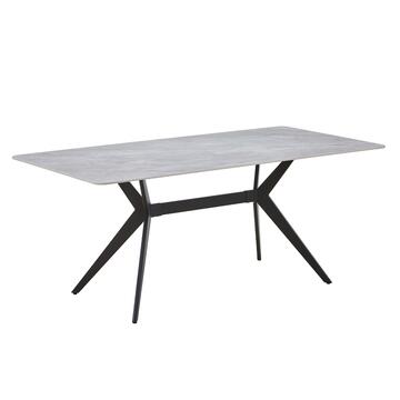Tavolo Moderno con Piano in Ceramica Grigio e Gambe in Metallo Nero Giasone 180x90 h76 cm