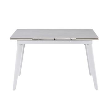 Tavolo Moderno Allungabile Dioniso Beige in Ceramica Effetto Marmo con Struttura in Ferro 120/180x80 h75 cm