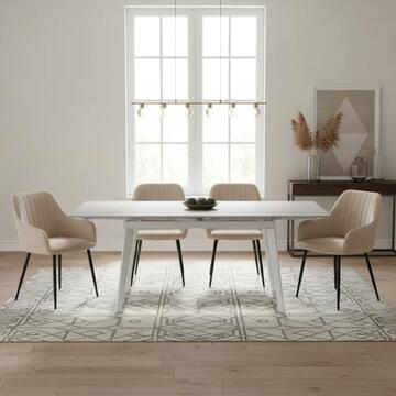 Tavolo Moderno Allungabile Dioniso Beige in Ceramica Effetto Marmo con Struttura in Ferro 120/180x80 h75 cm